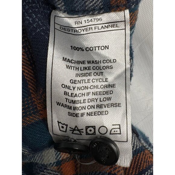 Off The Grid Destroyer Flannel Shirt Men’s XL Blue Orange Plaid Long Sleeve - Picture 8 of 14